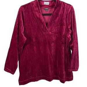 Talbots Tunic Top Womens Plus Size 1XP Wine Burgundy V-Neck Long Sleeve